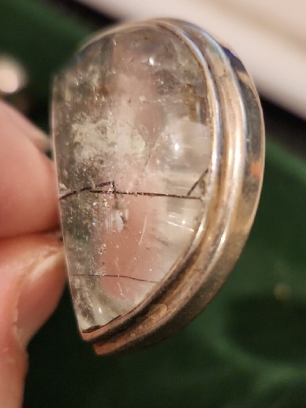 Rutilated Quartz Half-Moon Pendant with Various Inclusions in Sterling Setting - Picture 2 of 7